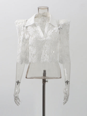 Lace Hollow Famous Style Suit 2025 New Women's Summer Shirt + Ultra-Short Skirt Solid Color
